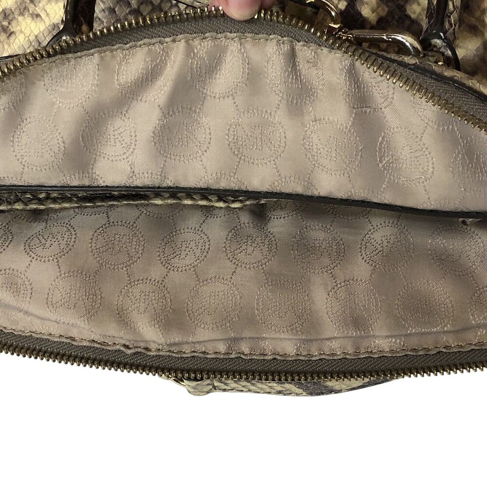 Michael Kors Riley Black Tan Beige Python Embossed Leather Satchel Crossbody - Picture 15 of 16
